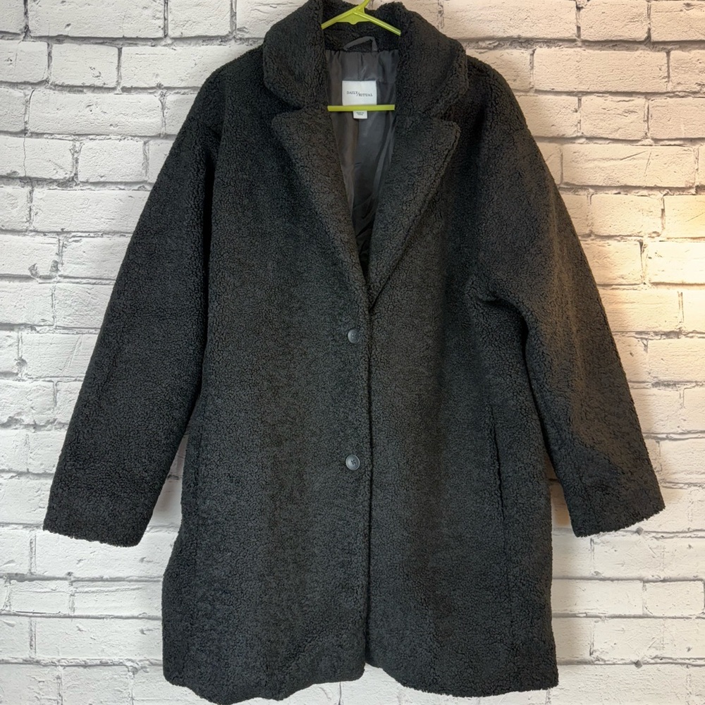 Daily Ritual Black Teddy Bear Oversized Lined Coat Winter Coat Size 1X NWOT